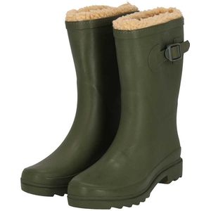 XQ | Regenlaarzen Dames | Fake Fur | Khaki | Maat 41 | Regenlaarzen met voering