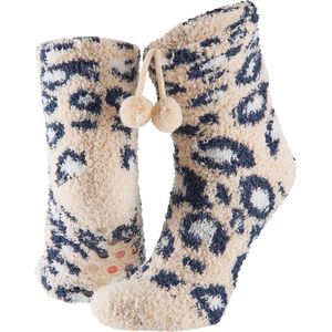 Apollo - Huissokken - Blauw - Grijs - Roze - Dierenprint met Pompons