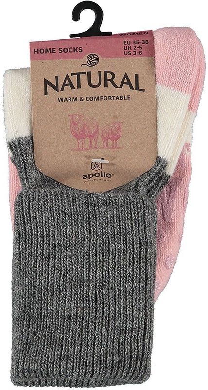 Apollo - Wollen Huissokken dames - Ribbed - Grijs - Maat 35/38 - Wintersokken dames