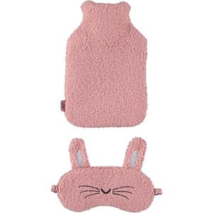 Apollo - Warmwaterkruik - Teddy print met oogmasker - Rose - Kruik met hoes - Kruik baby - Kruikenzak - Kruik hoes