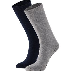 Apollo - Antislip Huissokken - Zwart - Multi Grijs - 4 Paar - Katoen