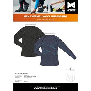 X-Treme - Thermo Shirt - Zwart - Navy Blauw - 50% Merino Wol, 47% Polyamide, 3% Elastaan - 2 Stuks