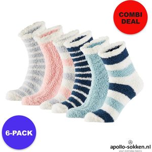 Apollo - Bedsokken Dames – 6-Pack – Blauw/Roze - Voordeelpakket