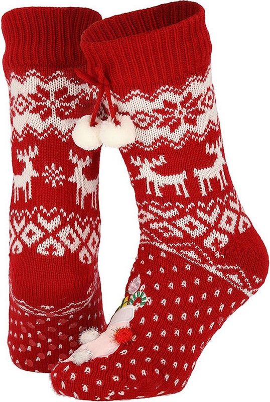 Apollo - Huissokken kerst dames - Pompons - Blauw 