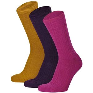 Apollo - Bamboe Sokken Dames - Kabelstructuur - Zwart - 3-Pak - 72% Bamboe