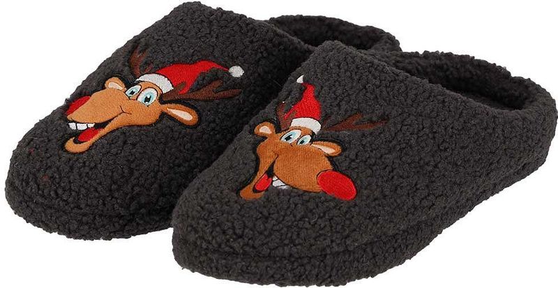 Apollo - Kerst Pantoffels - Grijs - 100% Polyester - 1 X Paar
