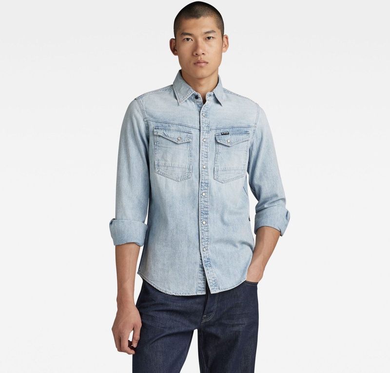 G-Star - D23616-D252-G342 - Slank Denim Overhemd - Blauw - Katoen - Lange Mouwen
