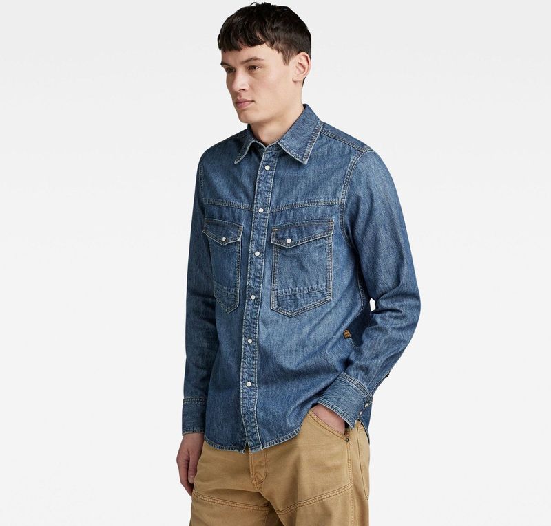 Overhemd - Lange Mouwen - Lichtblauw - Katoen - Borstzakken met Klep