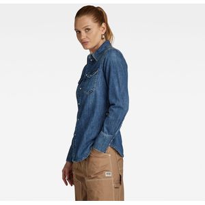 G-Star RAW - Slim Western Shirt - Midden Blauw - 100% Katoen - Lichter Gewicht 8 oz Denim