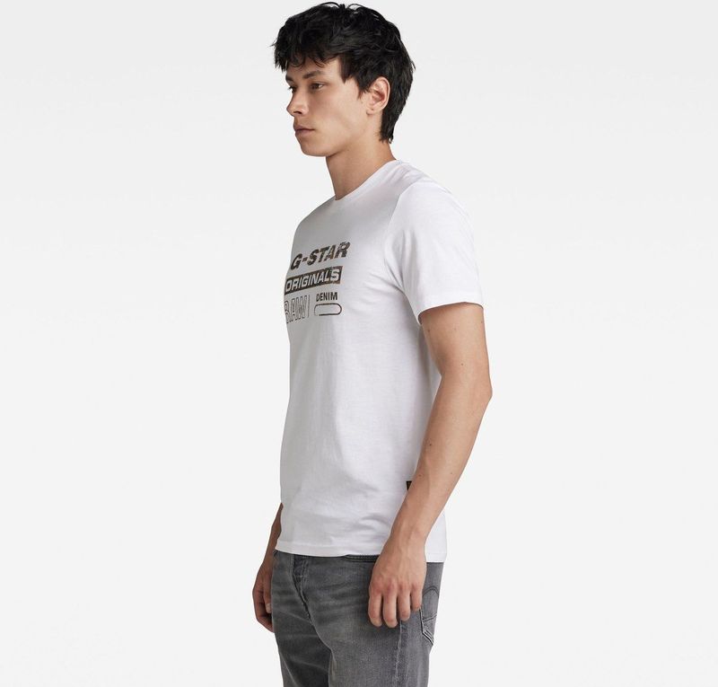 G-STAR - Distressed Originals - T-shirt - Wit - Korte Mouwen - Geribde Ronde Hals