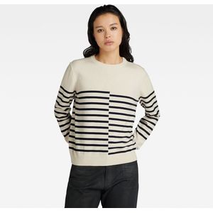 G-Star RAW Gestreepte Sweater Offwhite/Zwart