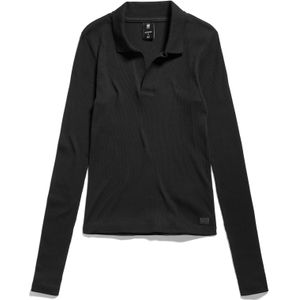 G-star Ribbed Lange Mouw Poloshirt Zwart XS Vrouw