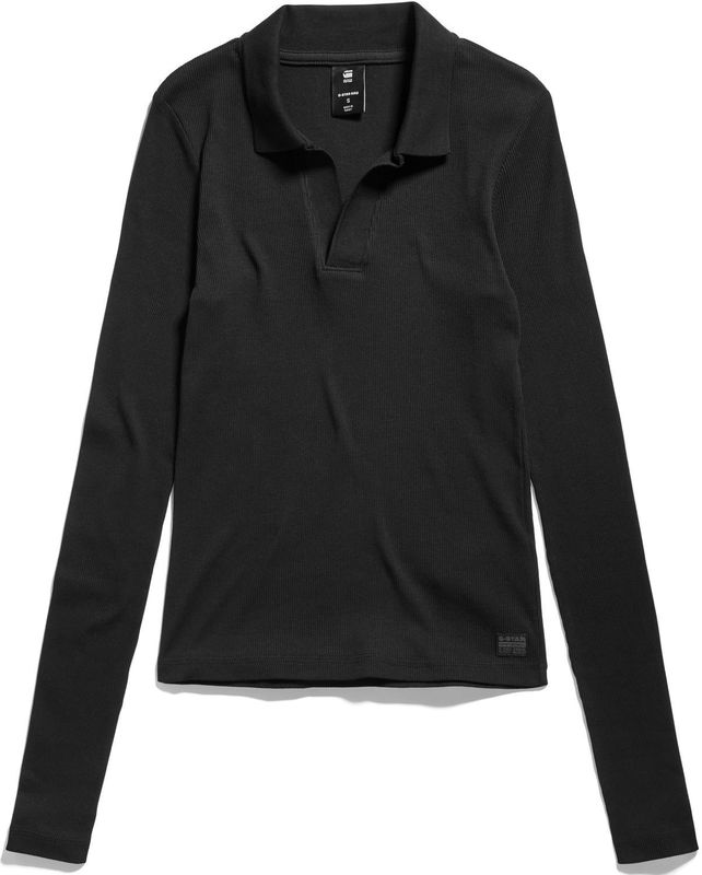 G-star Ribbed Lange Mouw Poloshirt Zwart XS Vrouw