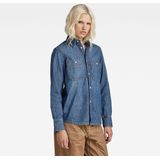 Blouse - Effen - Denim - Lange Mouw - Normale Pasvorm