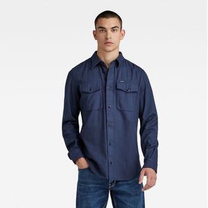 Shirt - Marine - Slim Fit - Katoen - Lange Mouwen - Knoopsluiting