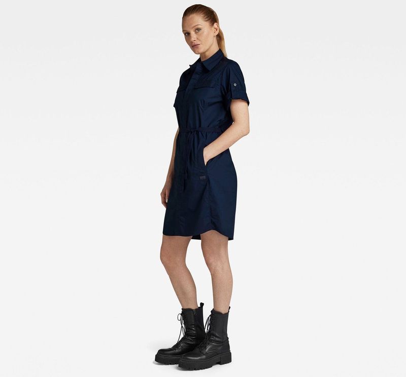 G-STAR RAW - Salute D24271-4481-c742 - Jurk - Blauw - Lange Mouwen - Open Rug