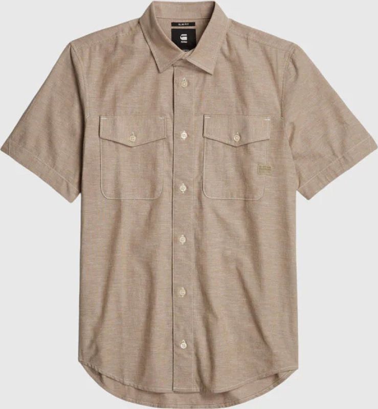 Service - Slim Fit Overhemd - Marine - 100% Katoen - Korte Mouwen