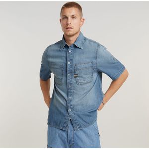 Slanted Double Pocket Regular Shirt ss, blauw (Sun Faded Thames D24602-d539-g341), M