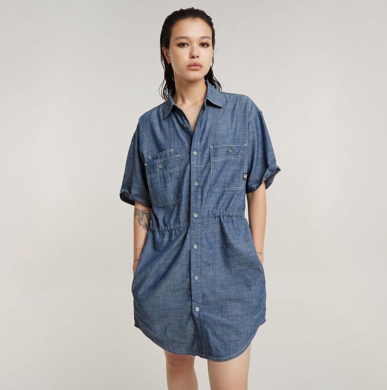 G-Star RAW - Relaxed Trekkoord Dress - Blauw - Katoen