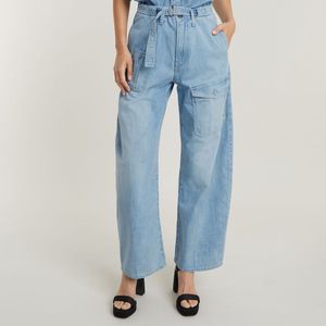 Cargojeans - Denim - Jeans - Light Washed - Wide Leg, High Waist, Ritssluiting