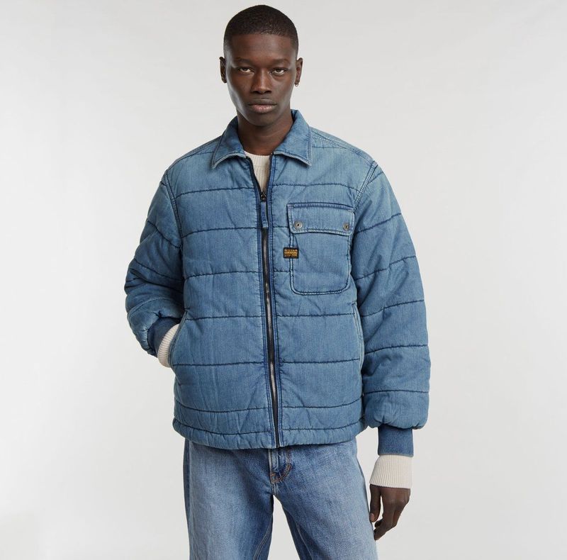 G-Starvoor mannen. D25201-D777-G794 Gewatteerd vliegeniersjack met rits blauw (XS), Casual, Biologisch katoen, Duurzaam