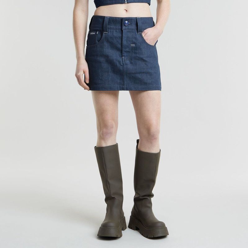 G-Starvoor vrouwen. D25319-D785-001 Origins Bowey Selvedge Rok blauw (24), Casual, Biologisch katoen, Duurzaam