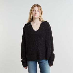 G-Star Raw - Heavy Knitted Loose Polo - Grijs Gemêleerd - Gerecycled Katoen, Polyester, Gerecycled Wol