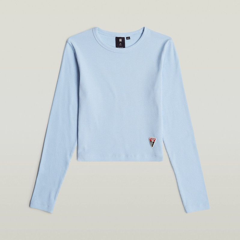 G-Star RAW - Slim Crop - Top - Lichtblauw - Lange Mouw - Ribboord Jersey