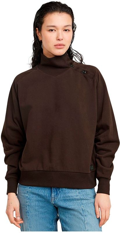G-Starvoor vrouwen. D25296-D704-G692 Asymmetrische trui met knoopsluiting bruin (XS), Casual, Biologisch katoen, Duurzaam
