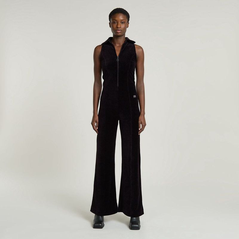Wide Leg Velvet Jumpsuit - Donkerblauw - Dames
