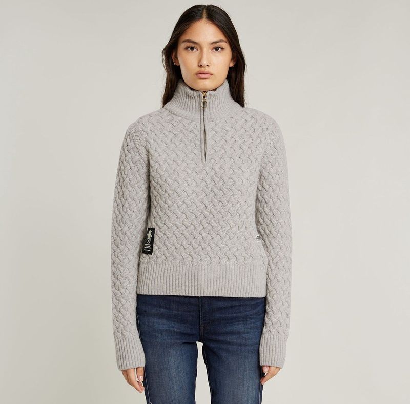 G-Star RAW - Skipper - Gebreide Trui - Blauw - Colkraag - Korte Ritssluiting