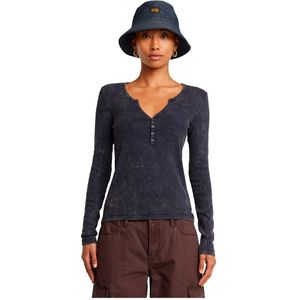 G-star - Deep Henley - T-shirt - Zwart - Lange Mouwen