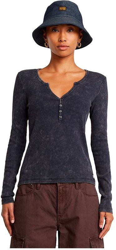 G-star - Deep Henley - T-shirt - Zwart - Lange Mouwen