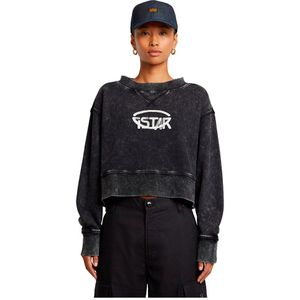 G-Star - D26655-D249-B564 - Overgeverfd Cropped Logo Los Sweatshirt - Zwart - Biologisch Katoen - Duurzaam