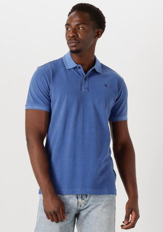 G-Star RAW Dunda Overdyed Slim Polo - Blauw - Polokraag Knoopsluiting