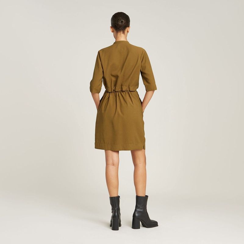 G-star - Fluid - Korte Mouw Jurk - Knielengte - Bandkraag - Zwart