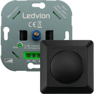 Ledvion Led Dimmer 3 tot 200 Watt, Universele LED Dimmer Incl. Afdekplaat, Led Dimmer Inbouw, Dimmer Schakelaar, Dimmer Afdekraam, Dimmer+ Afdekplaat, Dimmer Zwart