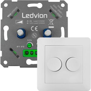 Ledvion LED Duo Dimmer 3 Watt, Incl. Witte Afdekplaat, Universeel, LED, Inbouw dimmer, Fase afsnijdbaar