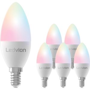 Ledvion 6x E14 LED Lamp, Smart Lamp, Dimbare LED Lamp, RGB, CCT, 5W, LED Spot, Wifi, App, Dimmer