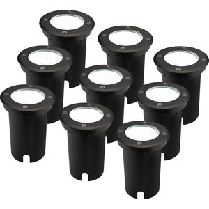 Ledvion - 9x LED Inbouwspot Zwart - 5W - 6500K - 1M GU10 - IP67