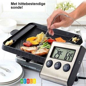 *** Digitale Keukenthermometer - Vleesthermometer- Braad Thermometer/timer - Met timer functie -20 °C tot 250 °C- Incl. timer, warmte alarm - van Heble® ***