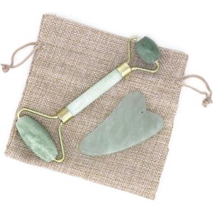 *** Gezichts Roller - Met Gua Sha Schraper - Hand gemaakt - Jade Roller - 100% Natuurlijke Producten - van Heble® ***