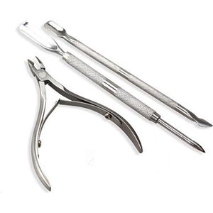 ***Nagelverzorgingsset 3-delige Set -  2x bokkenpootje - Cuticle Pusher en 1x Knipper - van Heble® ***