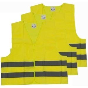 *** 3x Veiligheidshesje Geel - 2 Reflecterende Banden - Klittenband - Veiligheid - Auto Vakantie - van Heble® ***