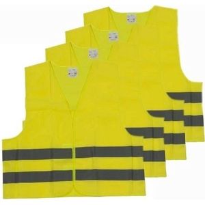 *** 4x Veiligheidshesje Geel - 2 Reflecterende Banden - Klittenband - Veiligheid - Auto Vakantie - van Heble® ***