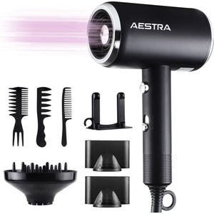 Föhn met Diffuser - Aestra - 1800W - Föhnborstel - Haardroger - 3 Opzetstukken - Ionische Functie - Zwart