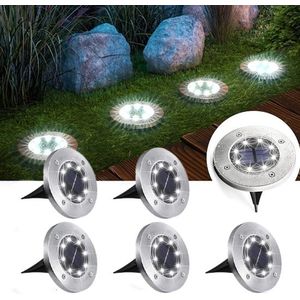 6 Stuks - Solar Led Zonne-Energie - Grondspot - Buitenlamp - Tuinverlichting - RVS