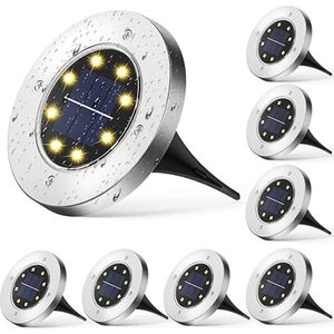 Solar Led Zonne-Energie 8 Stuks - RVS - Grondspot - Buitenlamp - Tuinverlichting - LED verlichting - Tuinspot