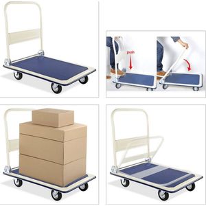 Plateauwagen - Transportwagen Opklapbaar - Max capaciteit 150 KG - 72 x 47 cm - Inklapbaar - Anti-slip Platform - Platformtrolleywagen -