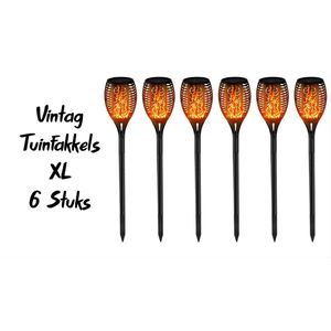 XL Tuinfakkels Zonne-energie - Padverlichting Zonne-energie - LED Buitenverlichting - Vlameffect - Tuinverlichting - 80 CM - 6 Stuks - Tuinlantaarns - Auto aan/uit - IP65